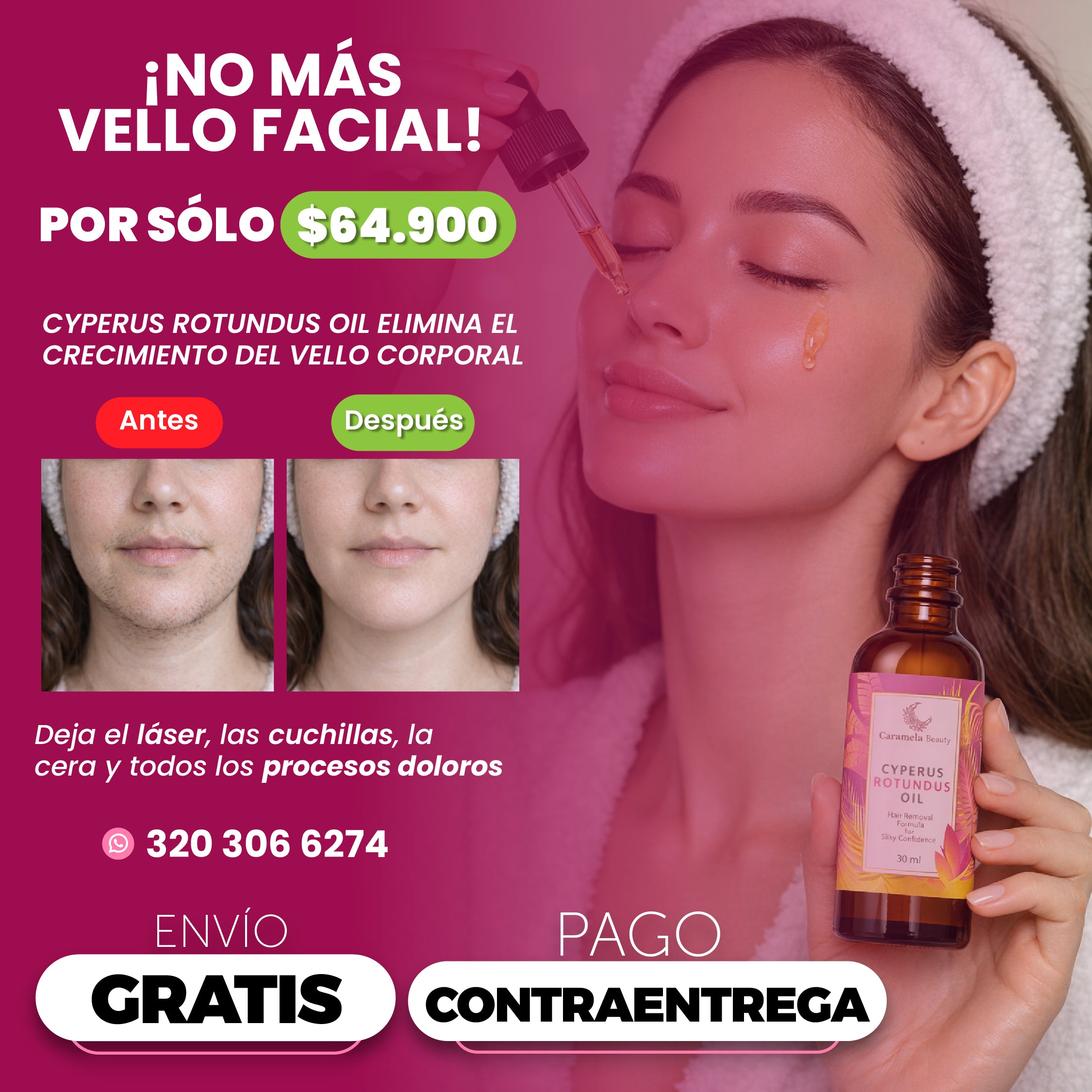 Cyperus Oil Original – Aceite Natural Reductor de Vello Facial y Corporal